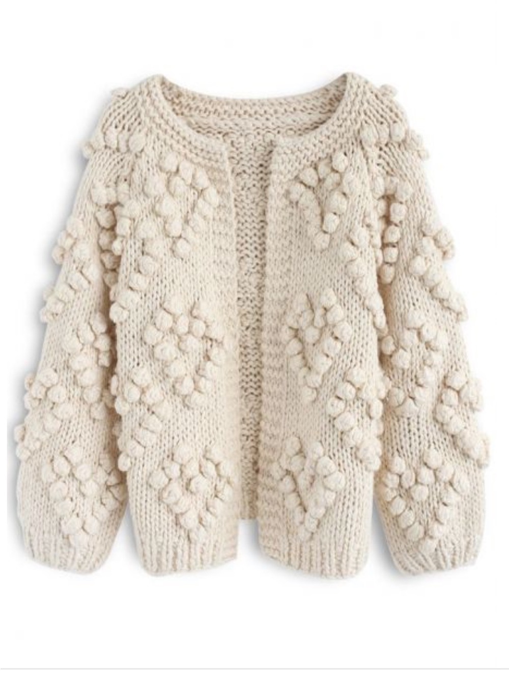 Chicwish "Knit Your Love" open Cardigan ivory chunky hand-knit hearts
